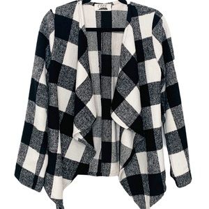 Cage Plaid Open Front Cozy Jacket Size LG
